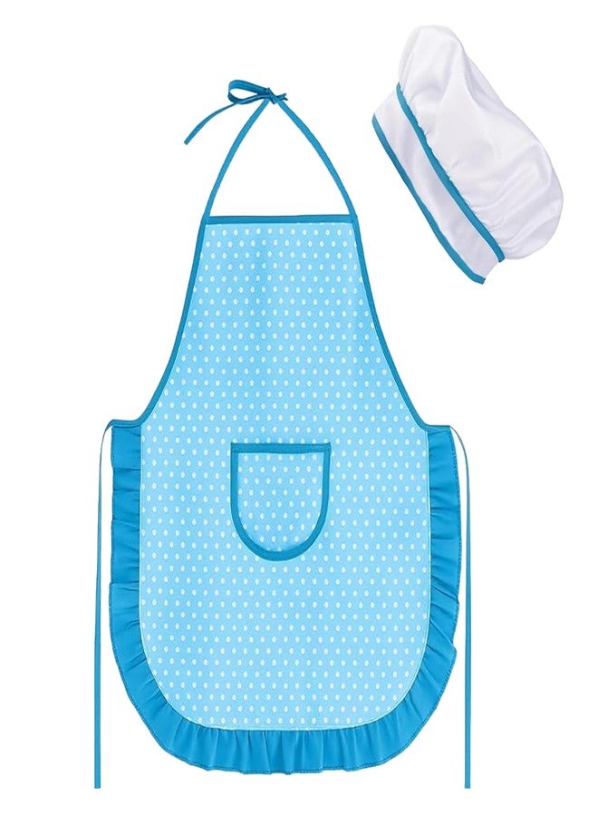 MEIDAYAI Kid Apron and Chef Hat Set, 2 Pcs Adjustable Unisex Cooking Costume for Boys & Girls, Pretend Play Kitchen Toys for Toddlers 3-8, Fun Educational Gift (Blue) - Image 1